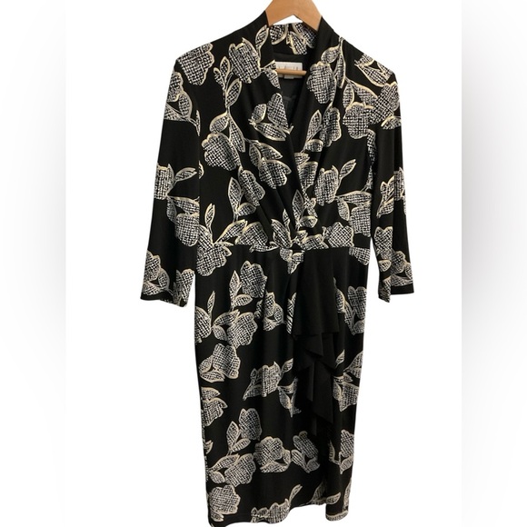 Joseph Ribkoff Black Dress with White Floral Design - Picture 3 of 12